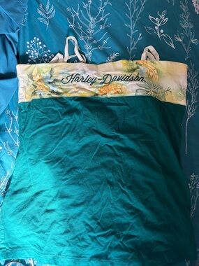 Harley-Davidson Teal Strapless Top with Cream Floral Band